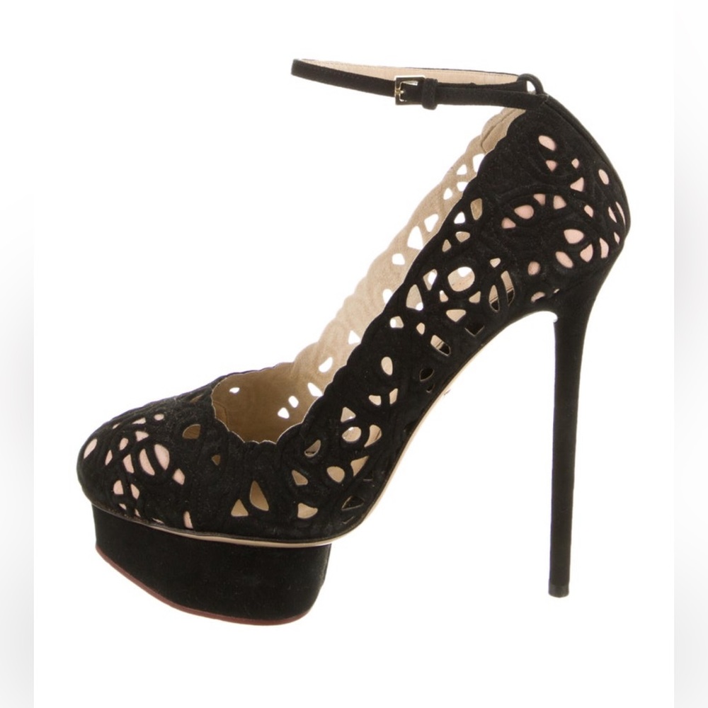 Charlotte Olympia Black Cutout Platform Heels 38.5